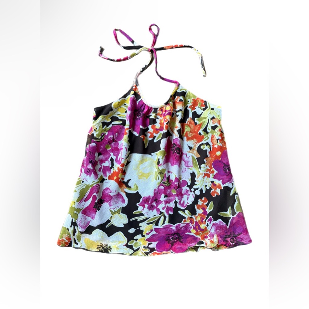 Iz Byer California Floral Tie Halter Top Large Y2K Beach Boho Fairy Summer